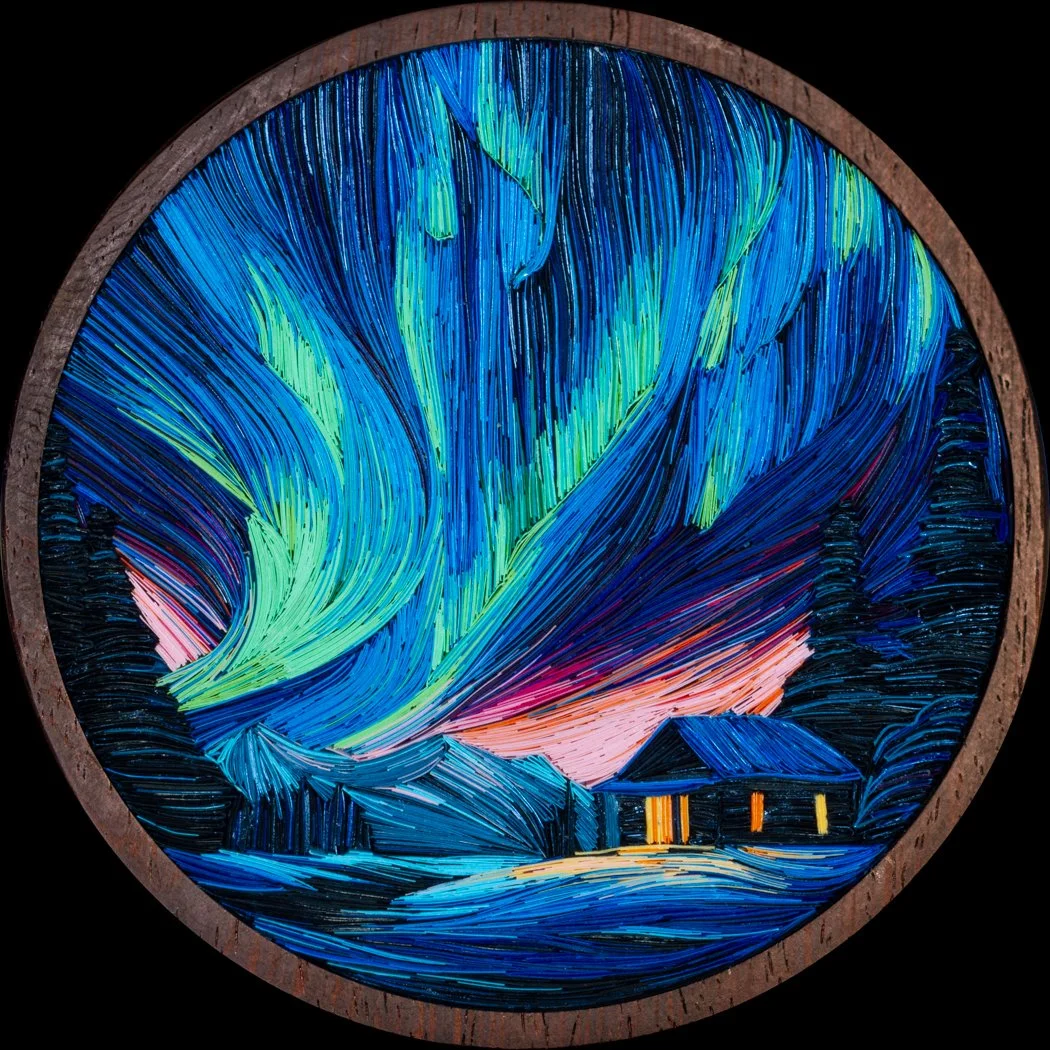 "Northern Lights 2" 3mm Paper Strip Quilling in Wenge Wood