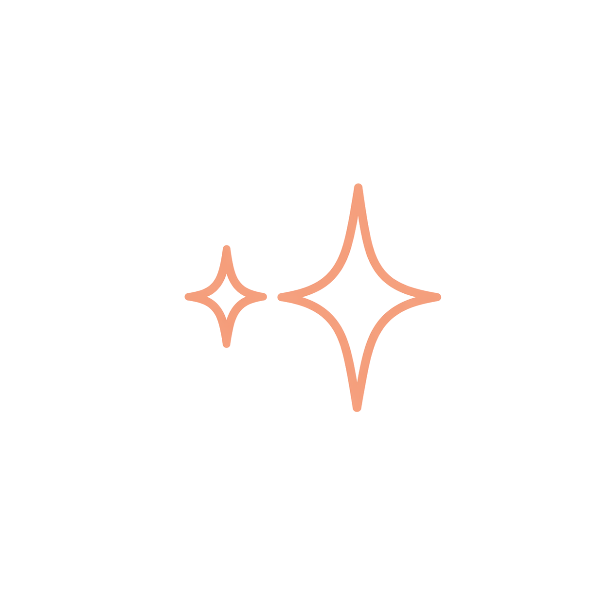 Sparkles icon with two star-shaped sparkling symbols in pinkish color.
