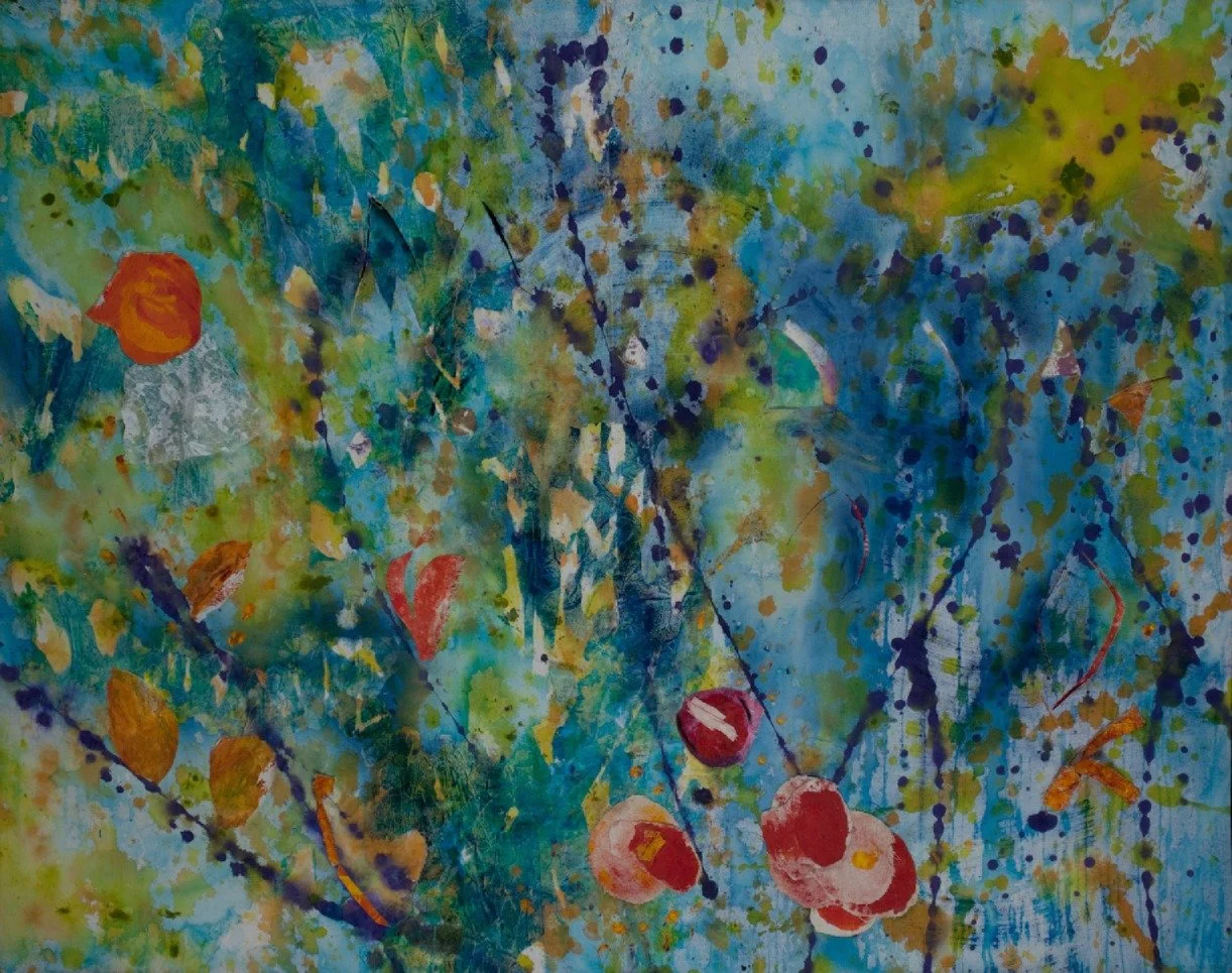 Eden Sea
Acrylic on Canvas, waxpaper, cutouts and collage  41" x 52"