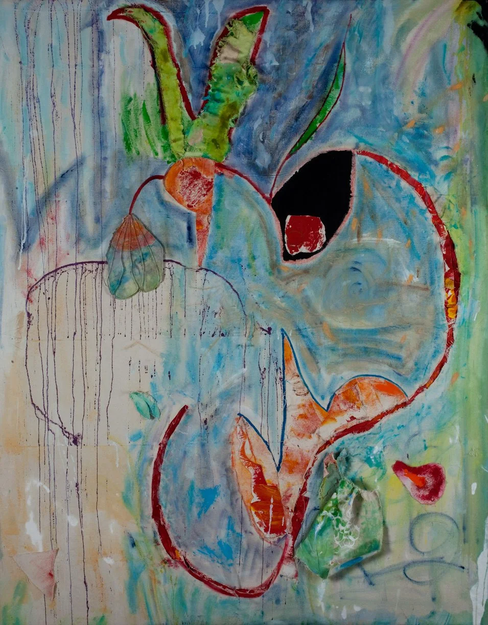 Weird
Acrylic on Raw Canvas, Cutouts, Glass collage  44" x 57"