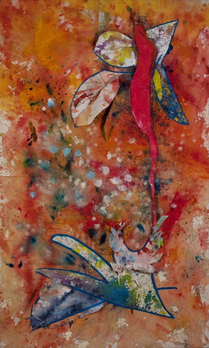 Flower
Acrylic on Raw Canvas with Cutouts and Collage  52" x 31"