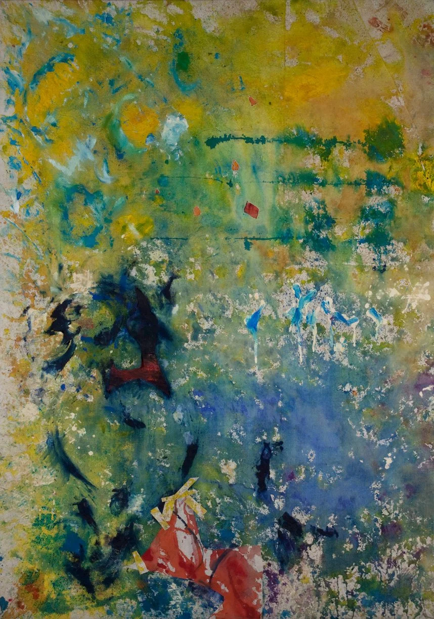 Confetti
Acrylic on Raw Canvas with Cutouts and Collage  61" x 43"