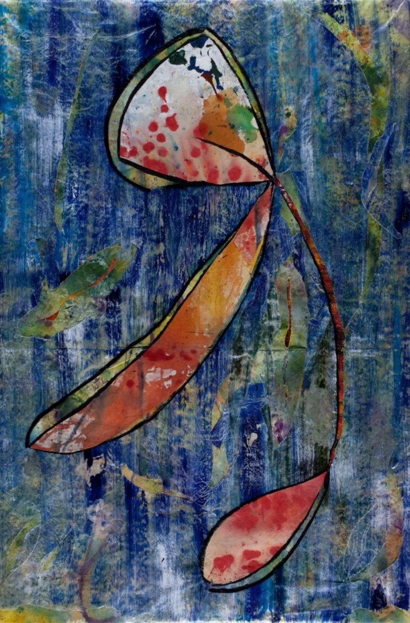 Dance
Acrylic on Canvas, waxpaper Cutouts and Collage  44.5" x 29.5"