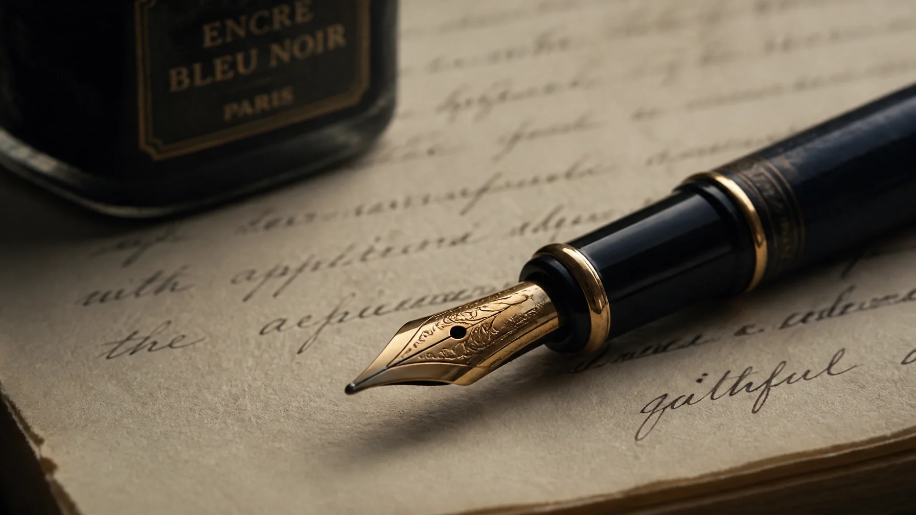 Fountain pin with writing in journal