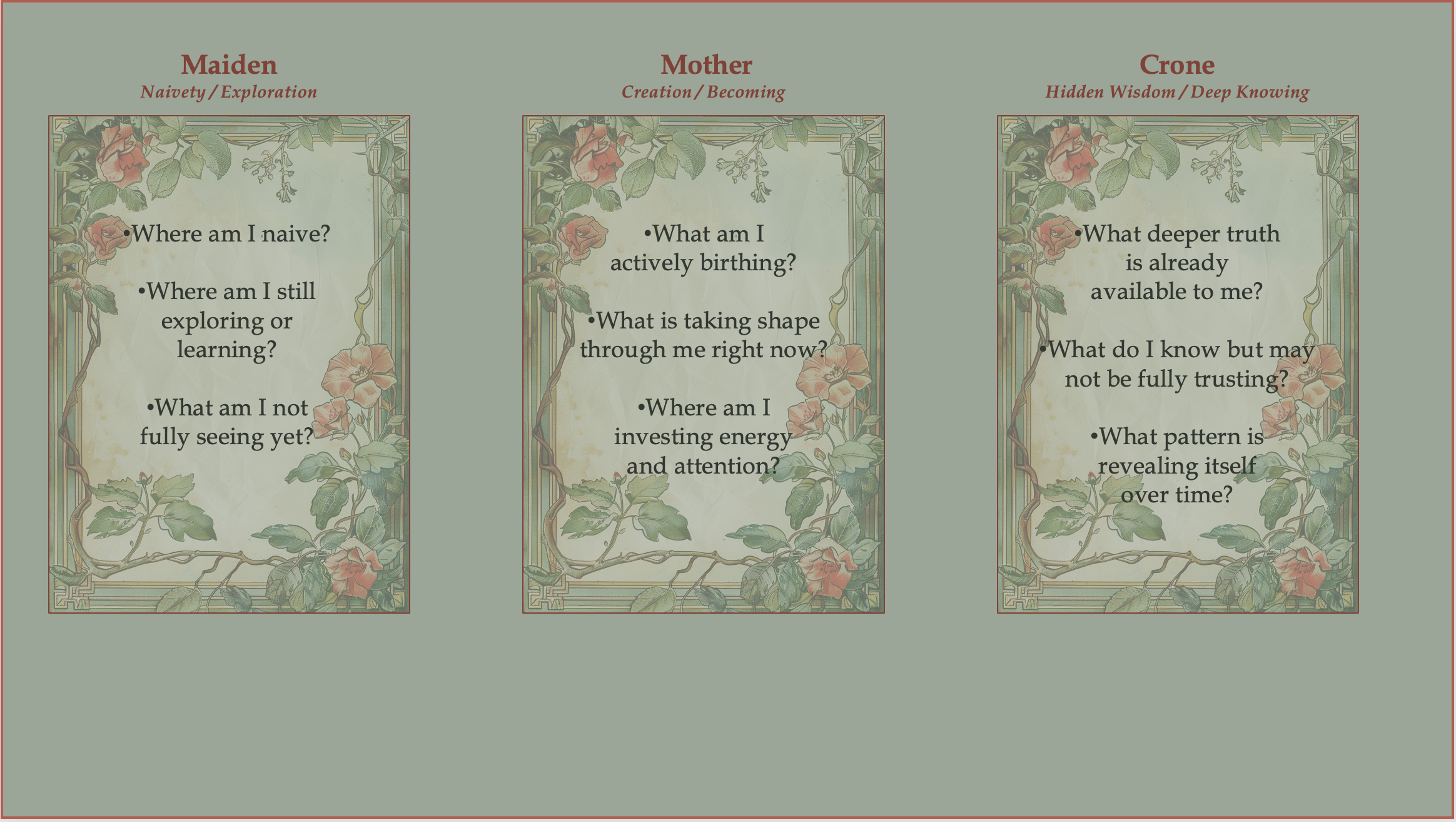 Coven Reflection: Maiden, Mother, Crone