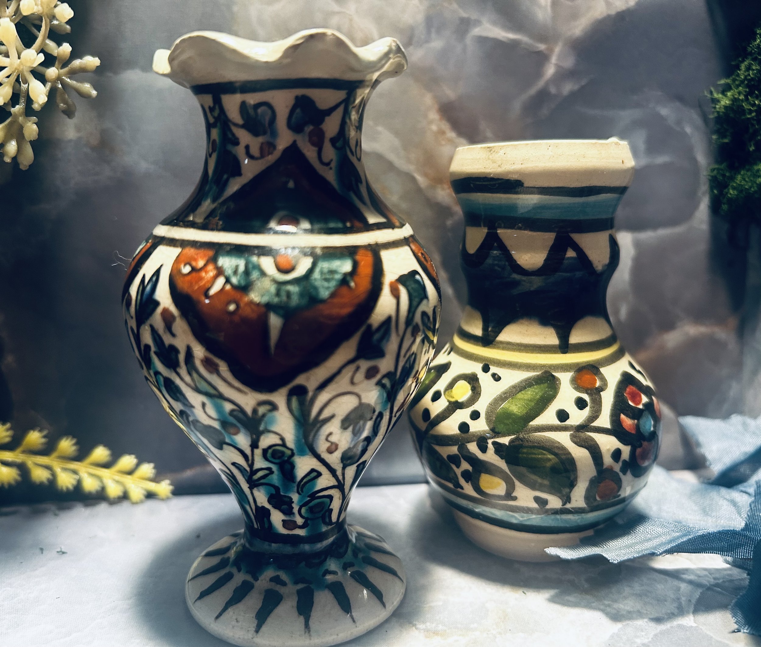Vintage Persian Ceramic Vase Duo
