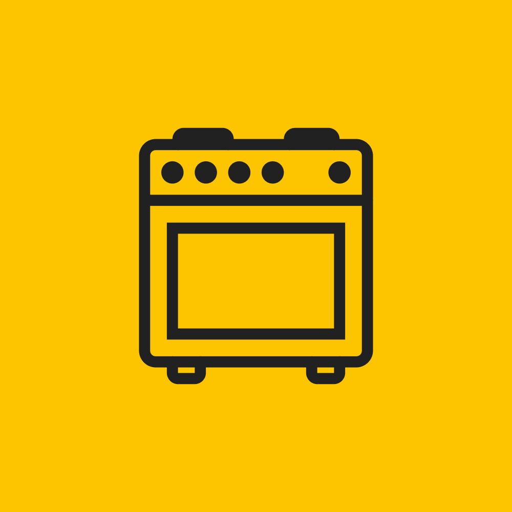 Icon of a stove or oven on a yellow background.