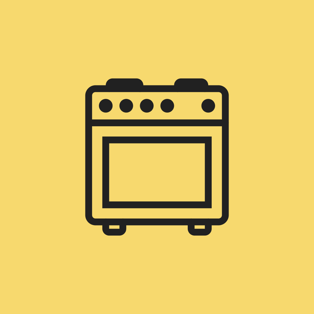 Icon of a stove or oven on a yellow background.