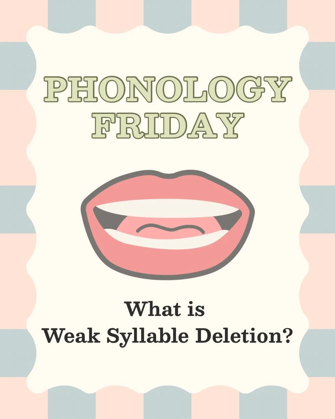 🗣️ PHONOLOGY FRIDAY: Weak Syllable Deletion

When children simplify longer words by leaving out an unstressed syllable, they might be exhibiting weak syllable deletion.

Examples:
🍌 banana &rarr; &ldquo;nana&rdquo;
🐘 elephant &rarr; &ldquo;efant&r