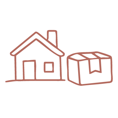 Drawing of a house and a cardboard box.