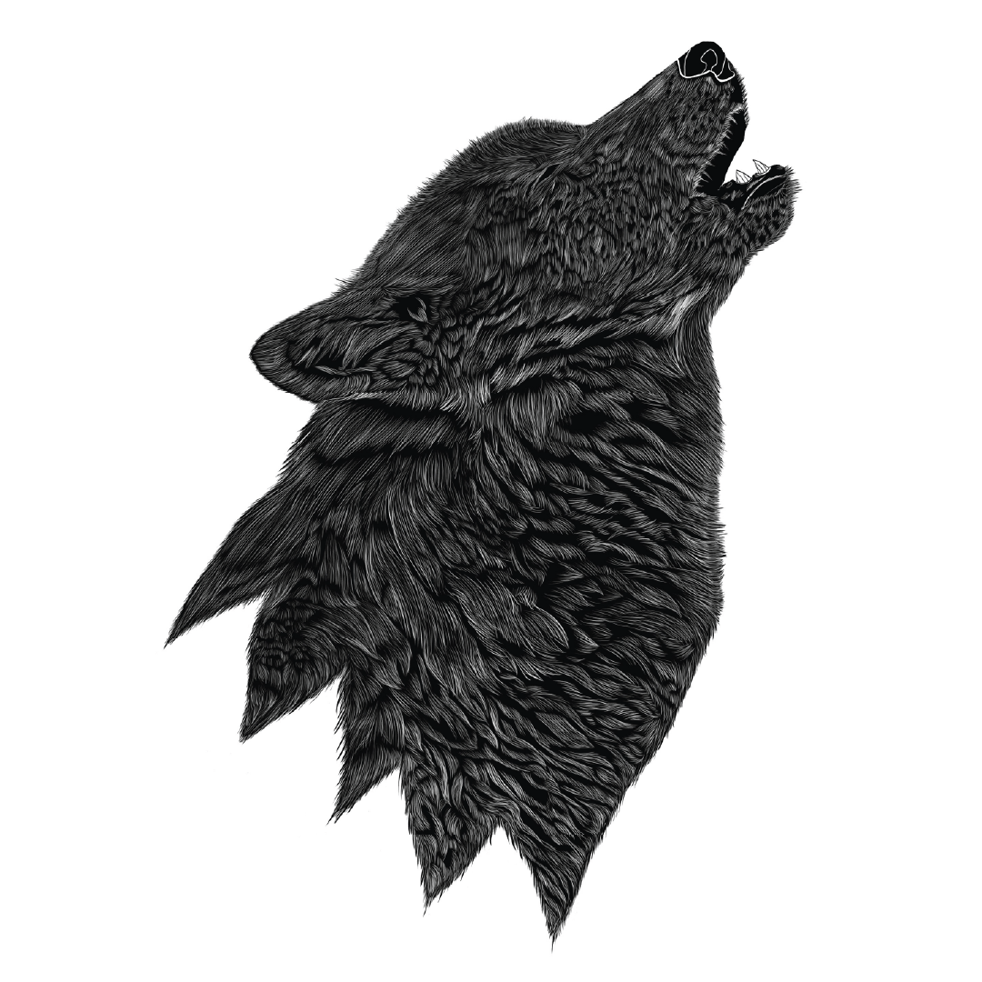 An illustration of a howling wolf