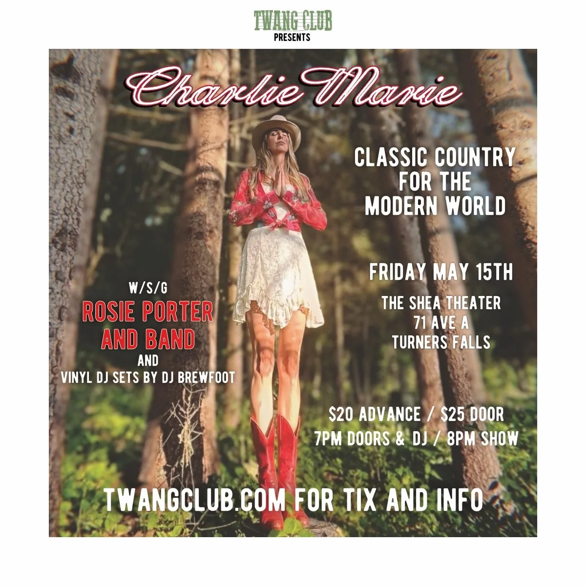 I could not be more excited to announce the first of what I hope will be many shows presented by Twang Club. @charliehorsie has been a favorite of mine since I first heard the song Countryside on the live take album she released in 2018. The studio E