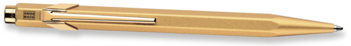 Gold-colored ballpoint pen with a click mechanism.