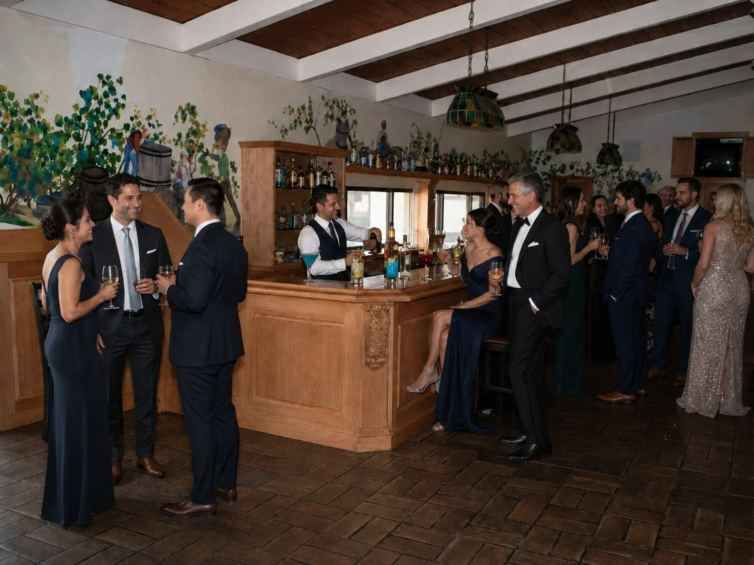 Enclosed 40-foot bar and lounge in the Front Hall at the FDES Portuguese Hall of Monterey.