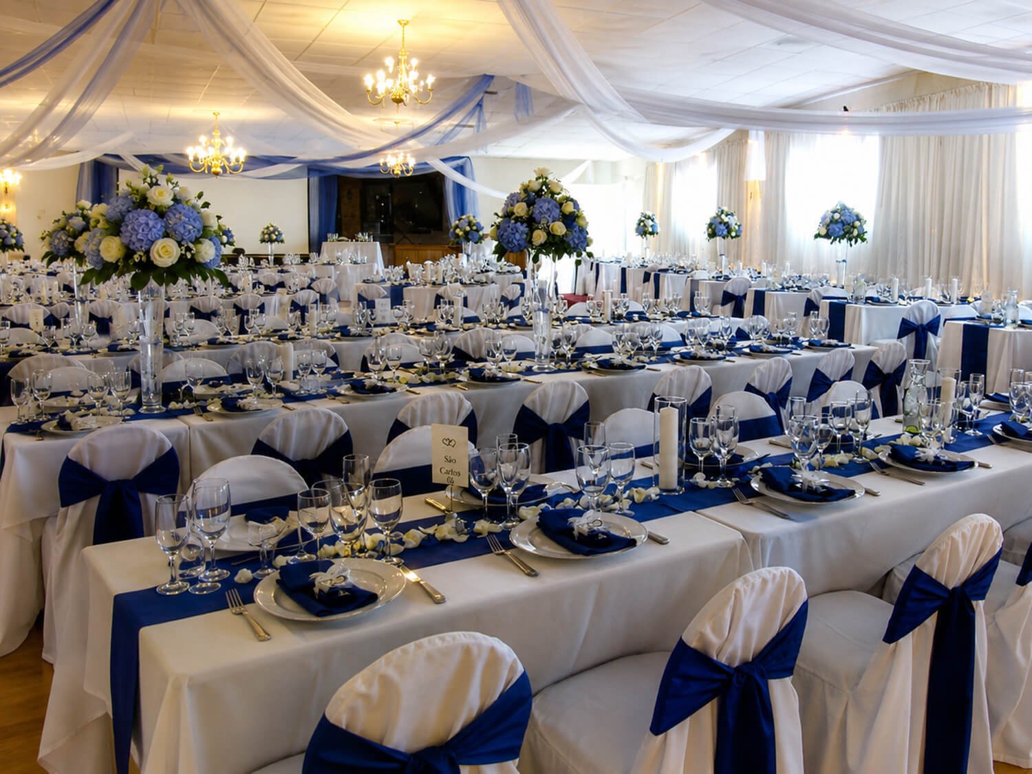 Monterey wedding and banquet venue setup in the Front Hall at the FDES Portuguese Hall of Monterey.