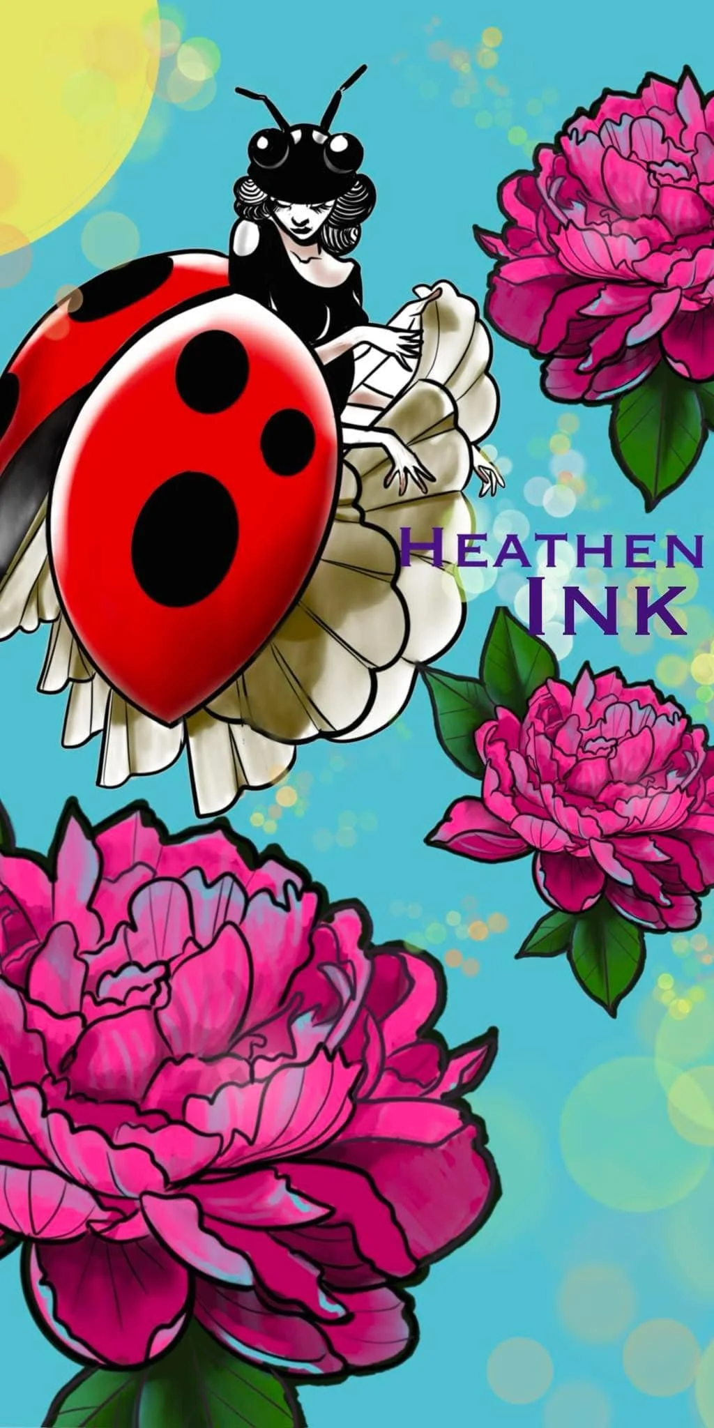 Heathen Ink Tattoo ladybug with flowers art
