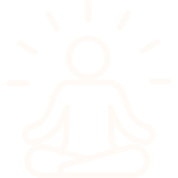 Line drawing of a person sitting in a meditative pose with a halo of lines around their head.