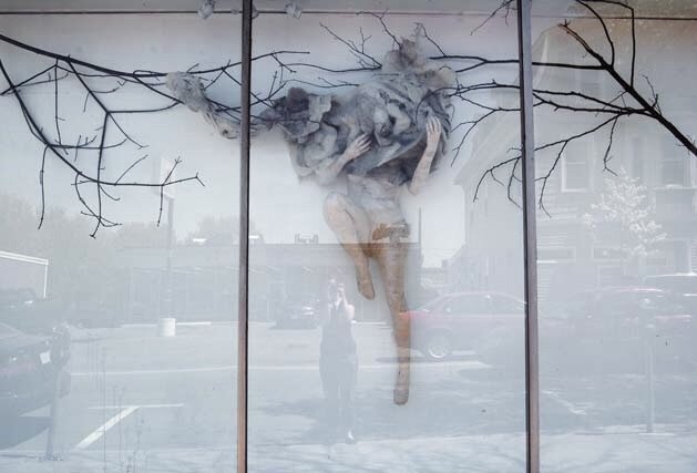 Window installation in Beverly, MA - collaboration with Ashley Brown. 
Paper mache, felted raw wool