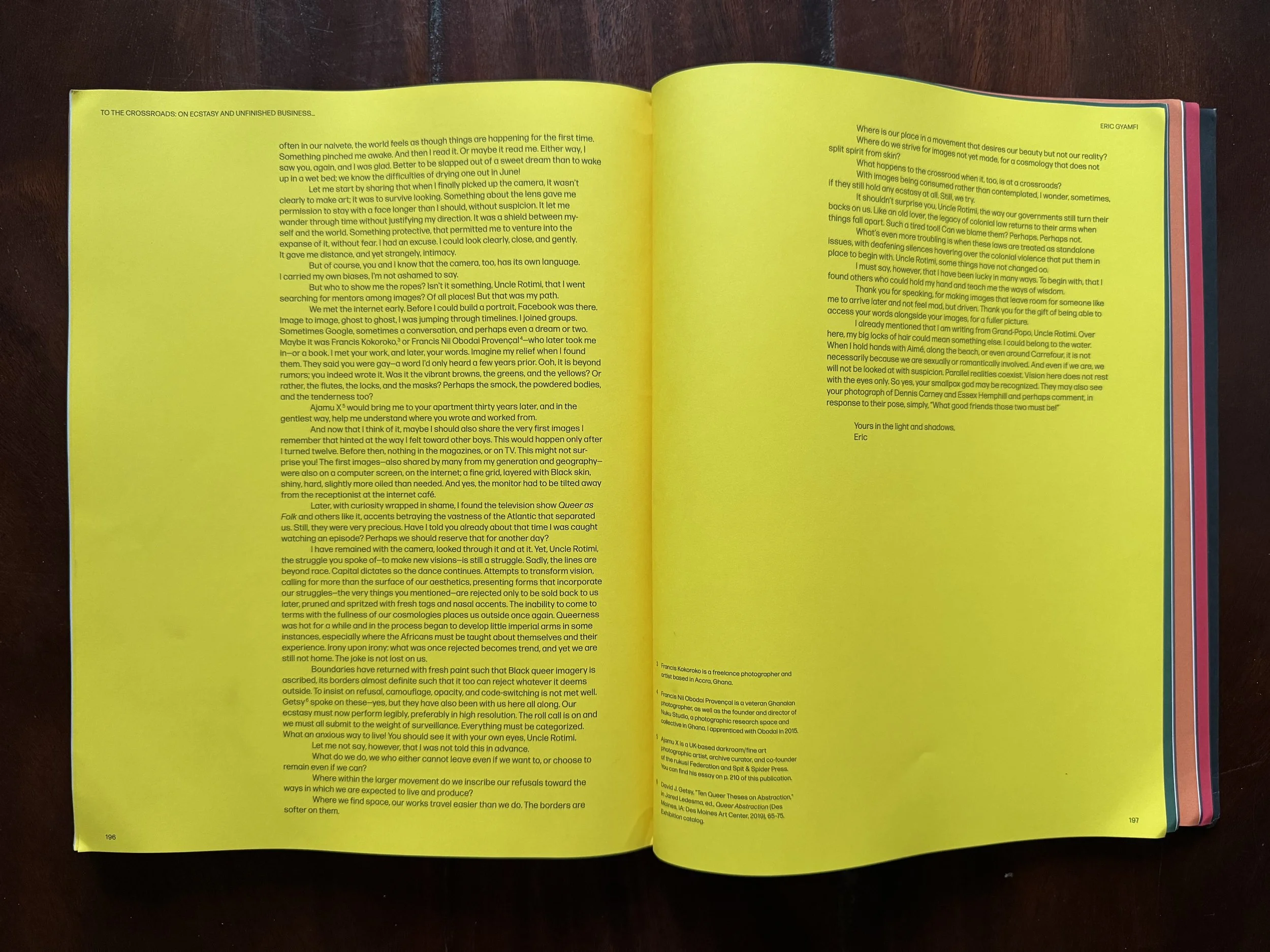 to the crossroads: on ecstasy and unfinished business... a contributing essay to tranquility of communion edited by mark sealy and gaëtane verna  with contributions from dawoud bey, rotimi fani-kayode, wendy a. grossman, lyle ashton harris, suyin hay