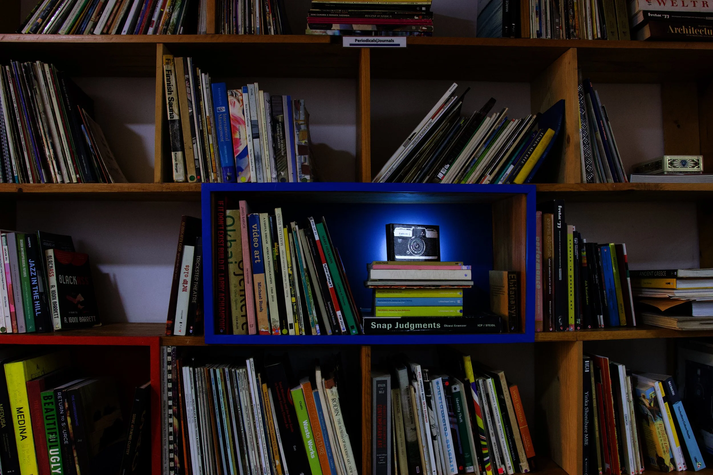 Installation view (detail) of eric gyamfi, stomata: dr. mahashe’s open frames (2026), at the foundation for contemporary art ghana for  (may 23, 2026–july 18, 2027); photo: godfred goodman / © foundation for contemporary art, ghana