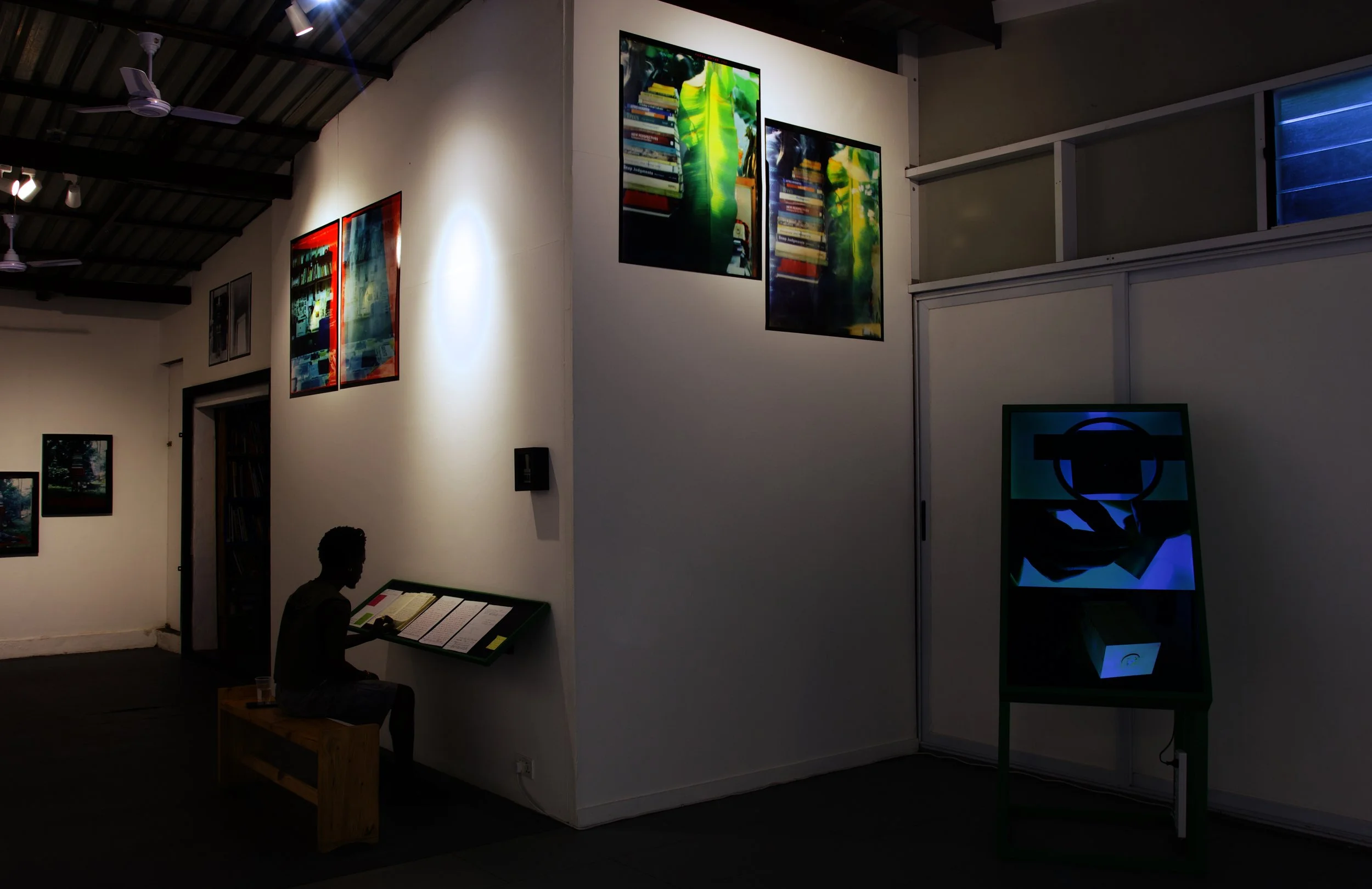 Installation view (detail) of eric gyamfi, stomata: dr. mahashe’s open frames (2026), at the foundation for contemporary art ghana for  (may 23, 2026–july 18, 2027); photo: godfred goodman / © foundation for contemporary art, ghana