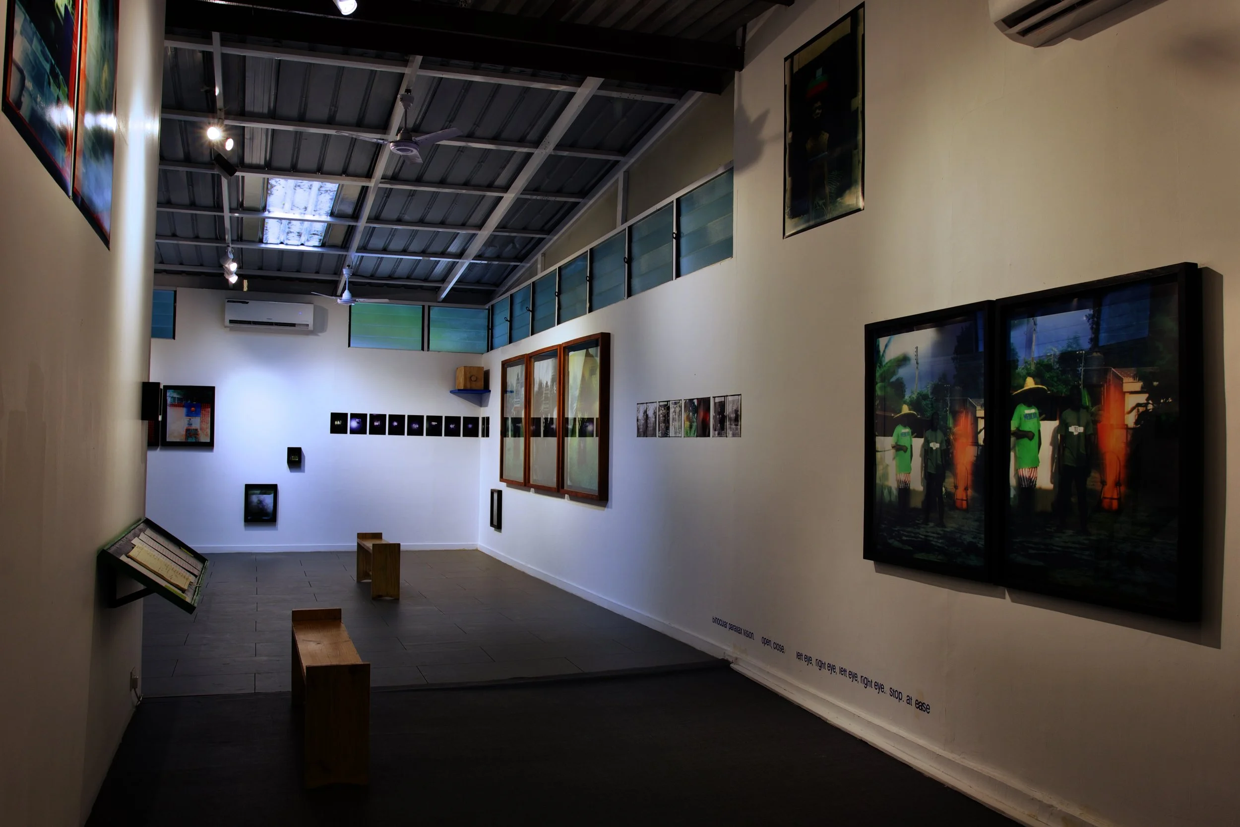Installation view (detail) of eric gyamfi, stomata: dr. mahashe’s open frames (2026), at the foundation for contemporary art ghana for  (may 23, 2026–july 18, 2027); photo: godfred goodman / © foundation for contemporary art, ghana