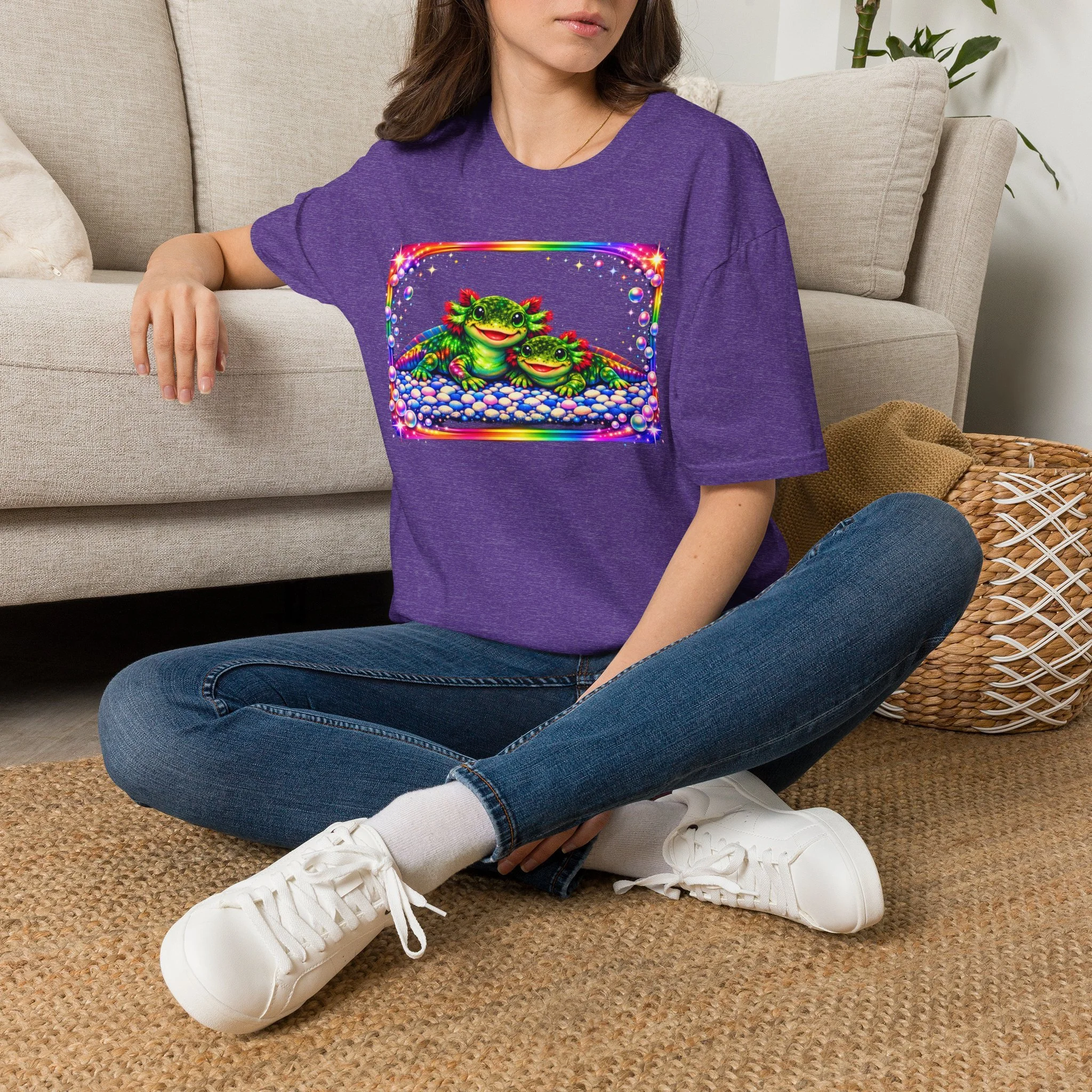 Retro Axolotl Graphic T-Shirt — Cute Rainbow Amphibian Design