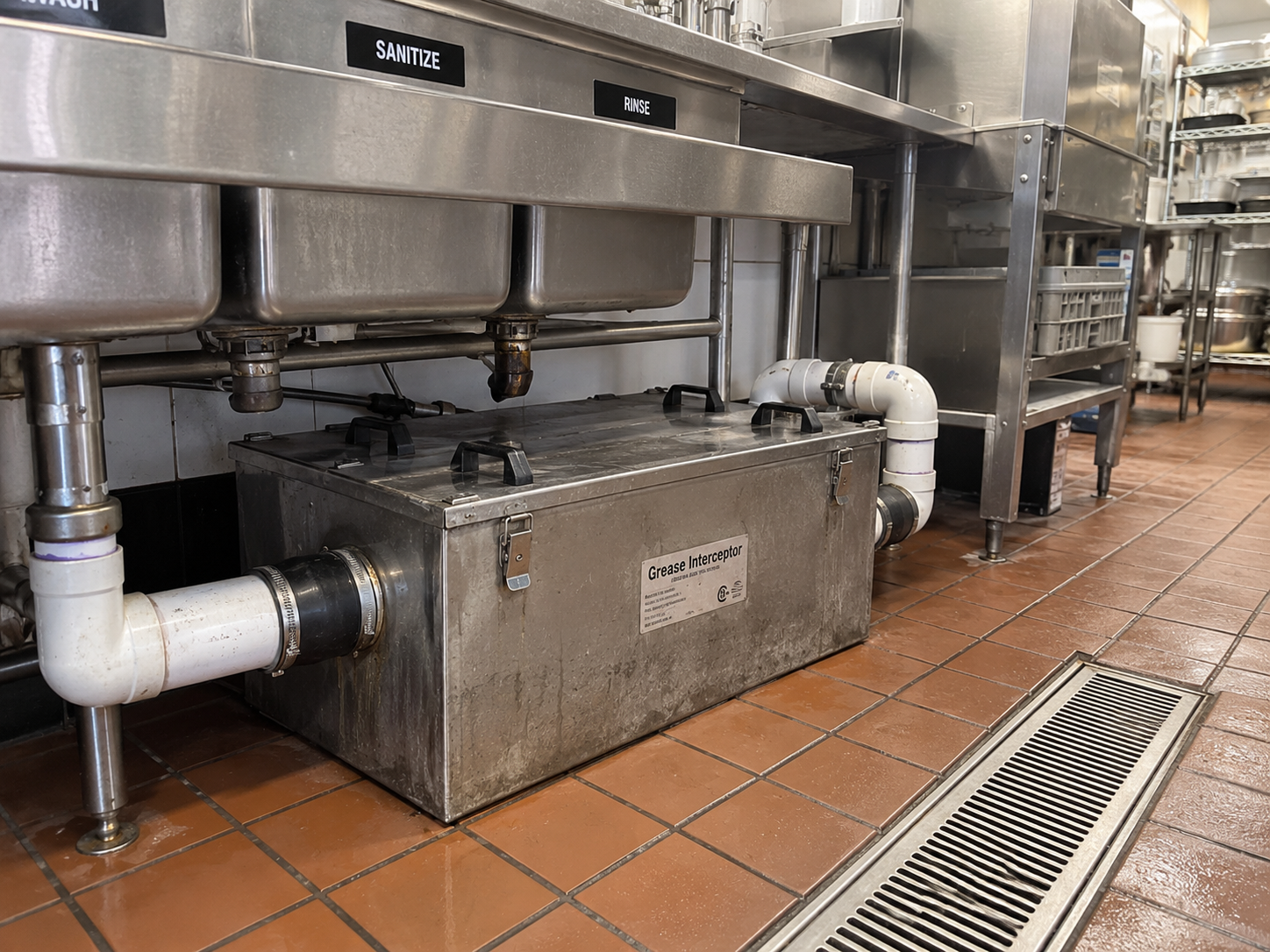 Grease trap in a commercial kitchen