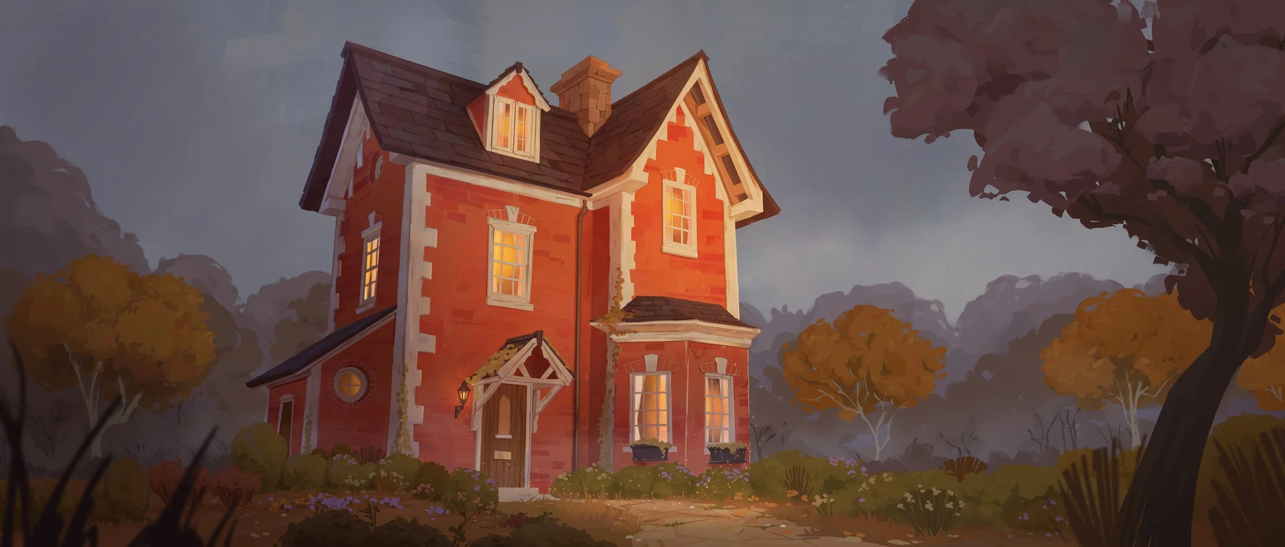 This painting was inspired by Nowhere House from the book "The Very Secret Society of Irregular Witches" by Sangu Mandanna. I enjoyed that book very much, a mix between cozy and whimsical. 
