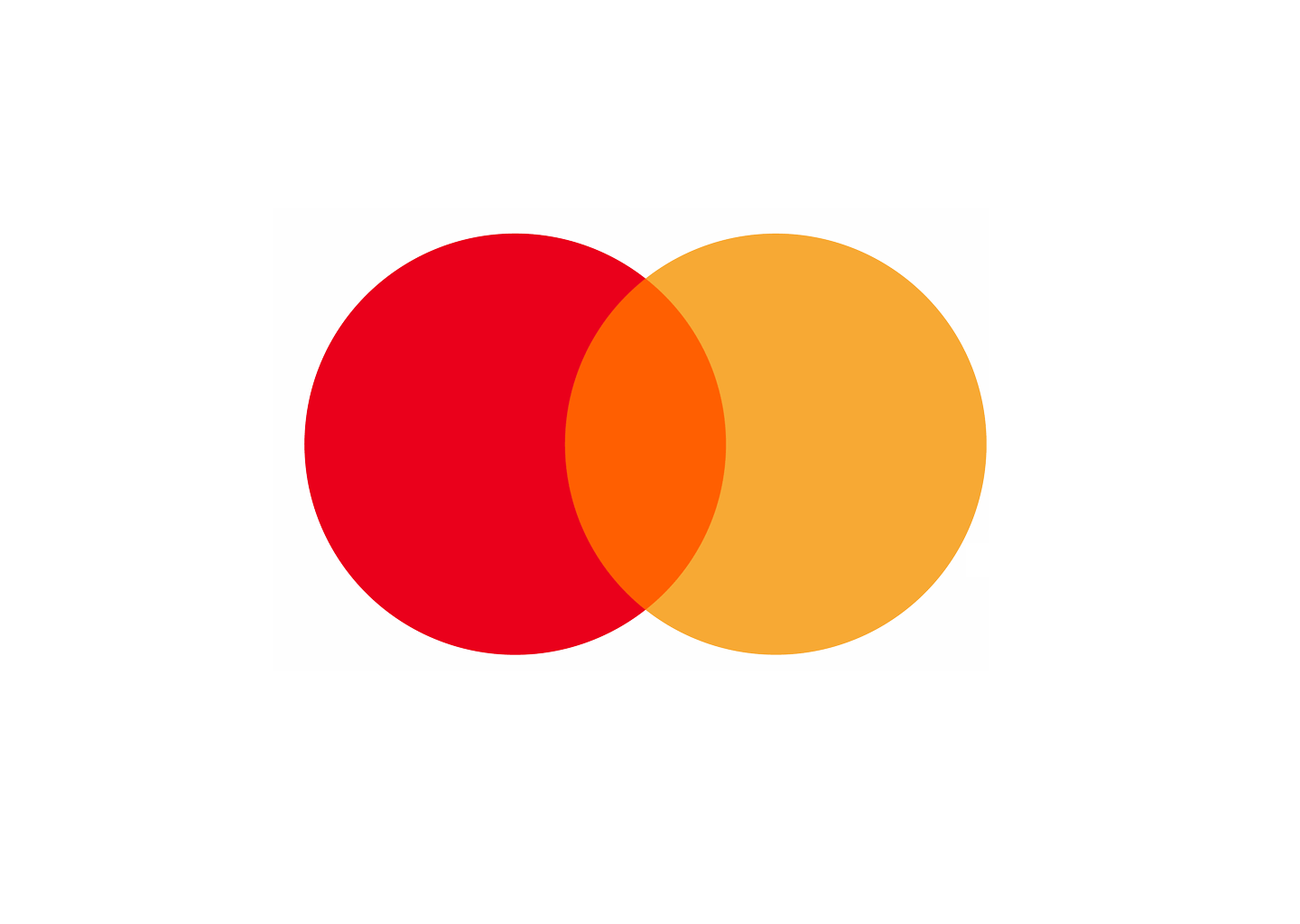 A Mastercard logo with two overlapping circles, one red and one orange, on a white background.
