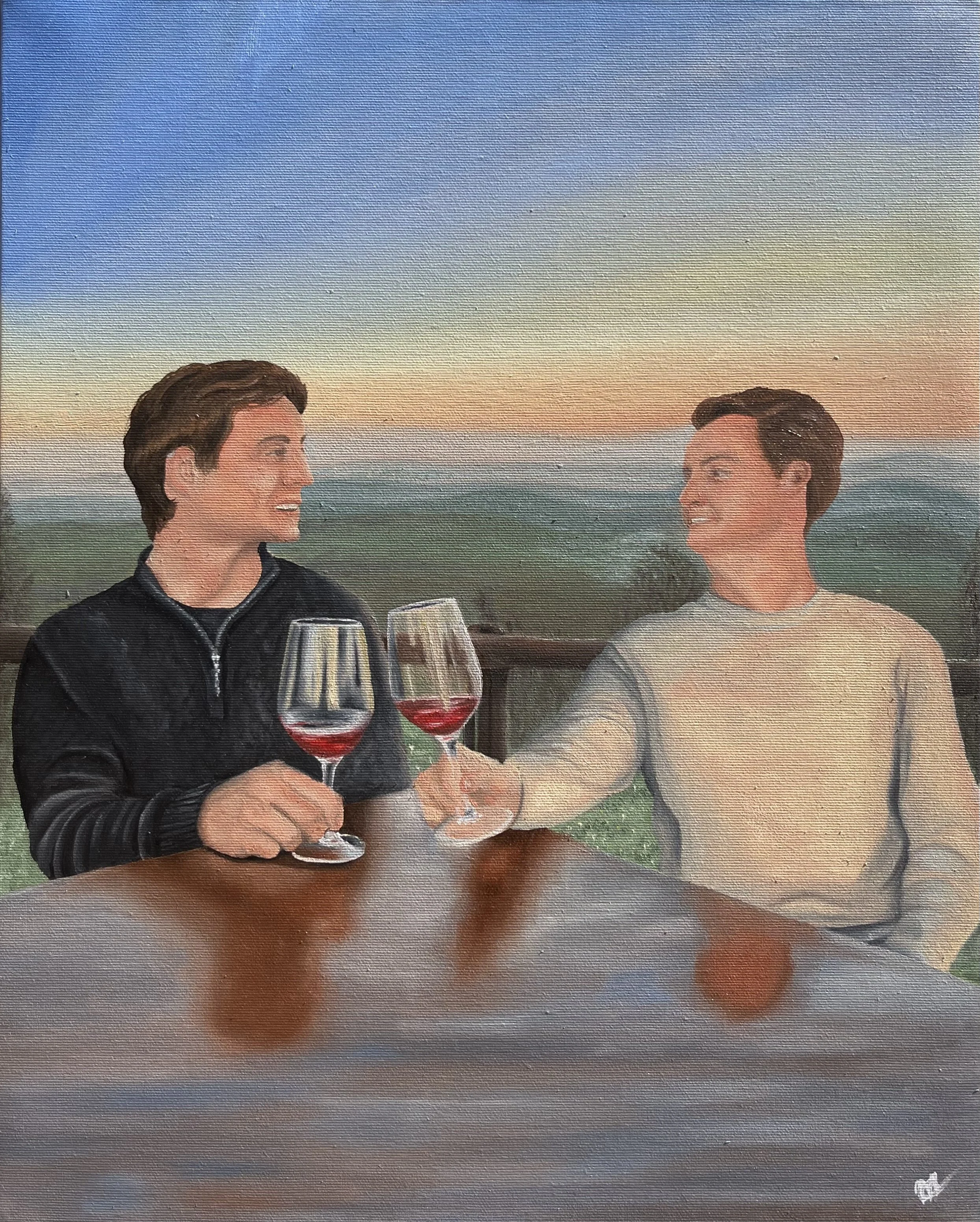 "TOMMY AND LEO" 30 x 40 cm. Oil on canvas. 2025 (Currently resides at Pomaio in Arezzo, Italy)