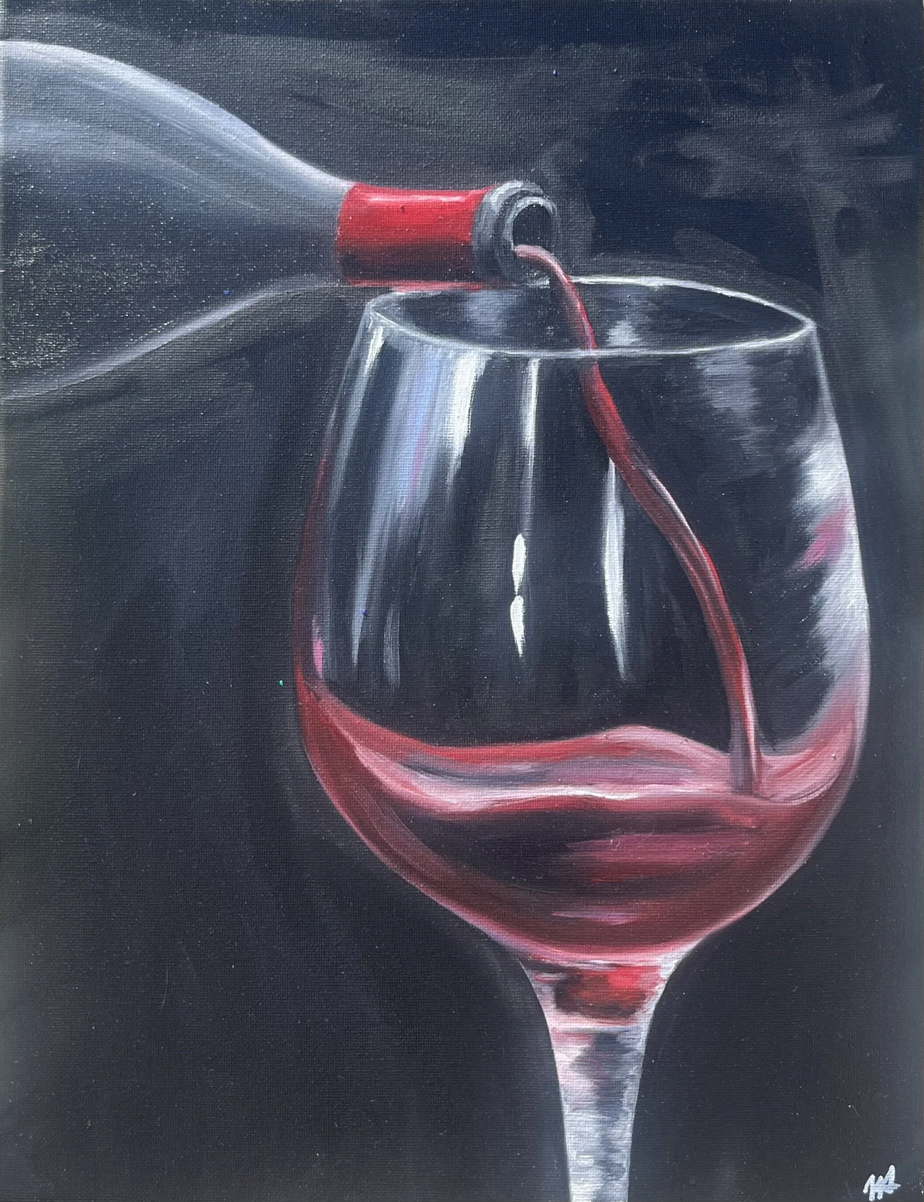 "GLASS OF MERLOT" 12 x 16 in. Oil on canvas. 2025.