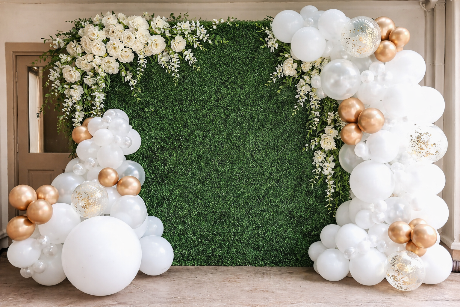 floral wall with balloons
