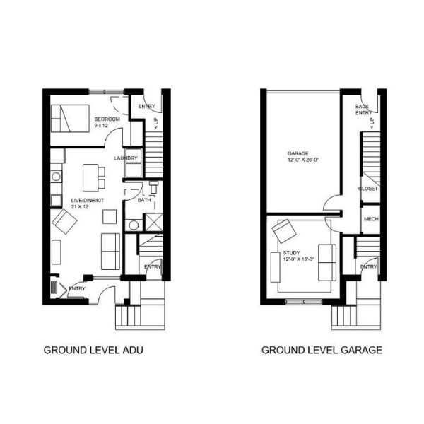 Floorplan rendering of Option B: Townhome with Garage
