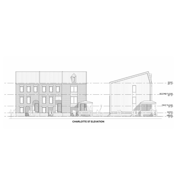 Blueprint of the Charlotte St. elevation for the 125 Charlotte Townhomes