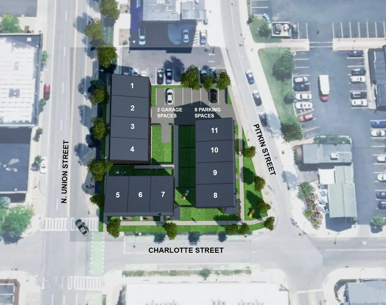 A rendering of the proposed site plan for 125 Charlotte