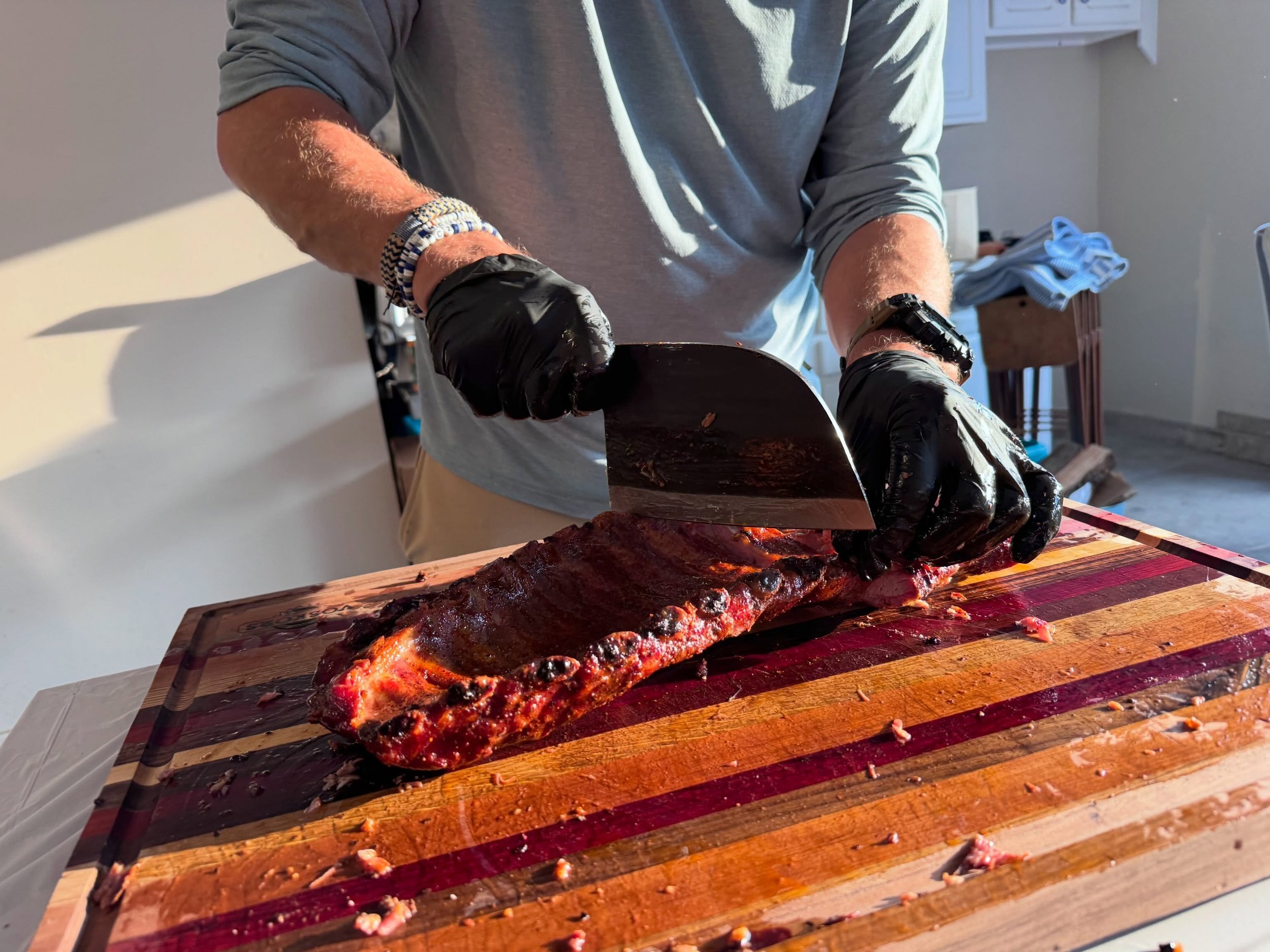 Hey everyone! In a couple more hours it&rsquo;s the weekend! You could be like this guy and smoke some ribs and brisket, and use an authentic @voskorswoodworking butcher block to cut it on. He loves it so much, he took it with him sailing and ended t