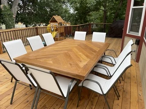 Large-Format Solid Wood Outdoor Dining Table with Chevron Top