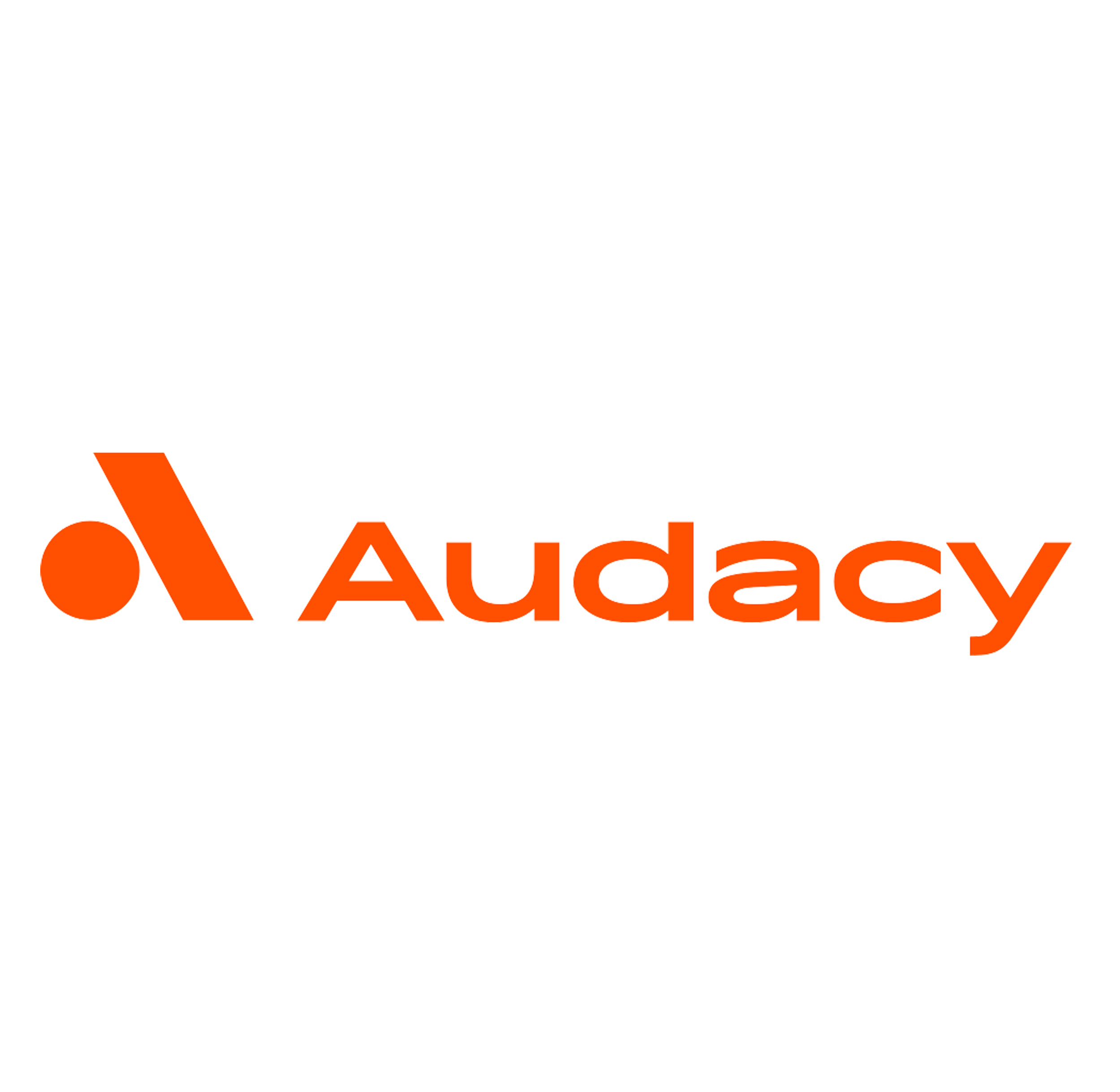 Audacy logo in orange on white background.