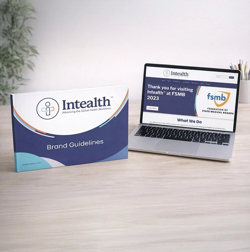 Intealth Brand Guidelines and a laptop displaying the Intealth website