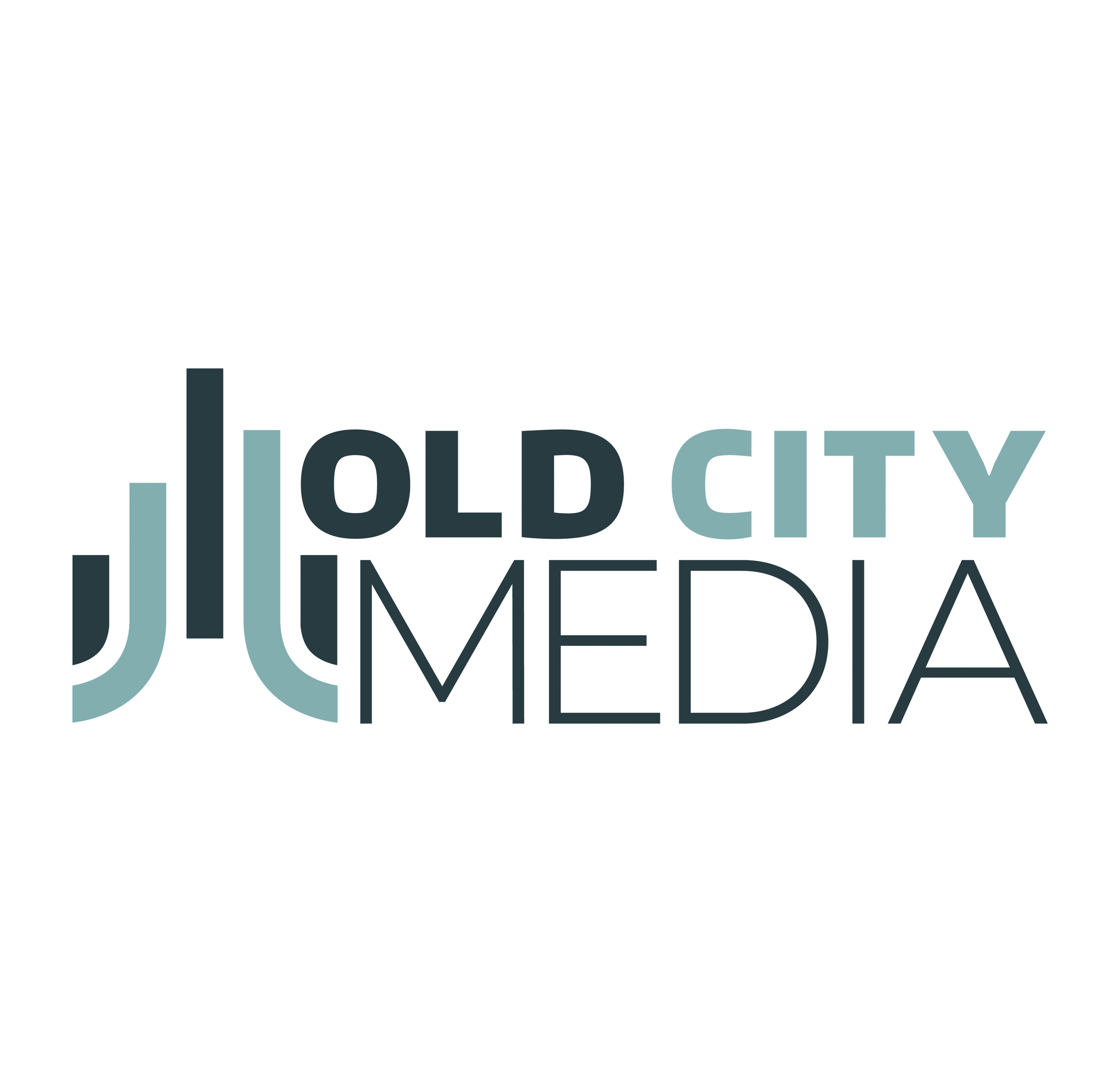Logo for Old City Media with stylized cityscape and text.