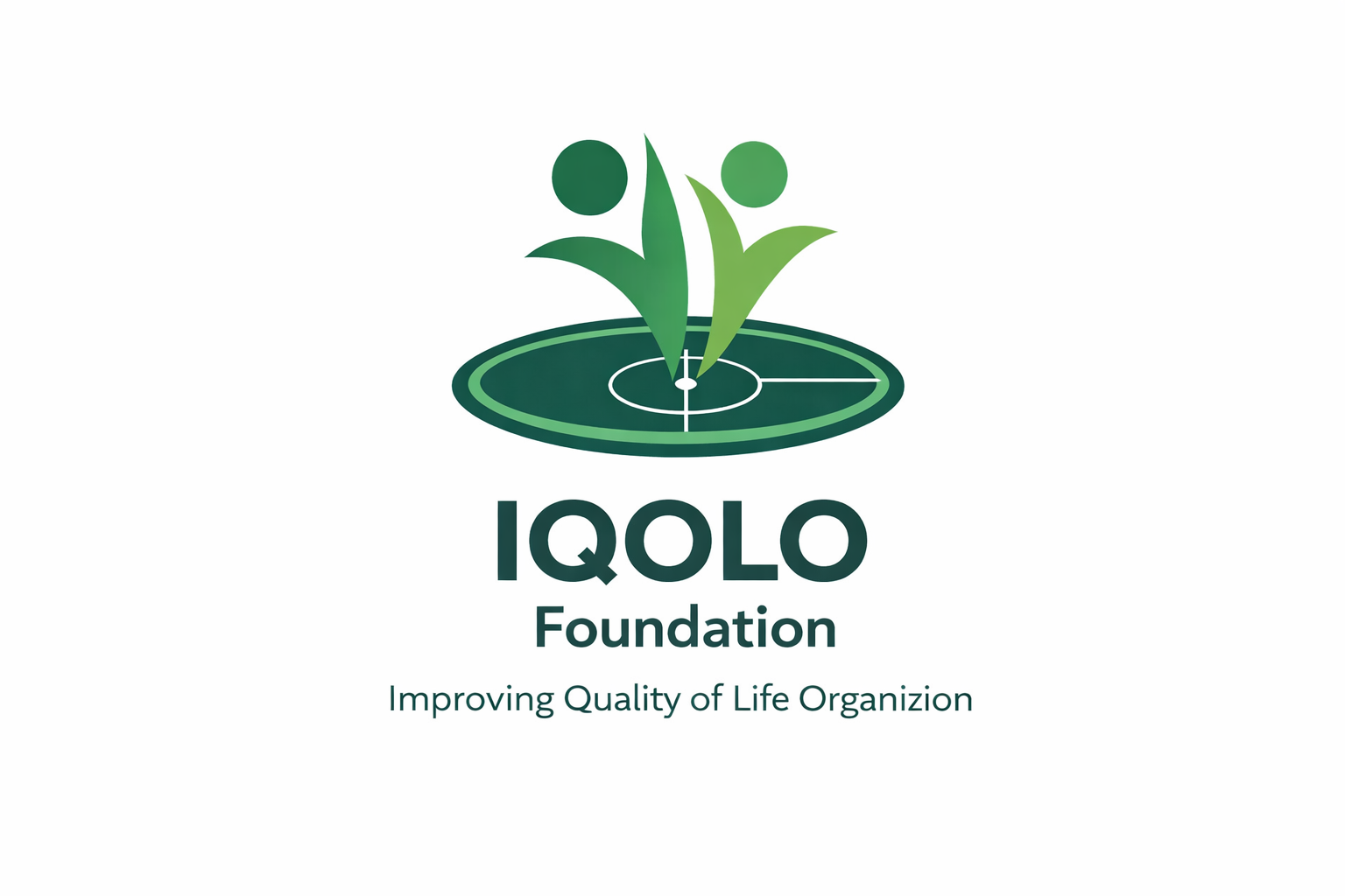 Logo of IQLO Foundation featuring stylized green abstract figures on a circular green and black background, with the text 'IQLO Foundation' and the slogan 'Improving Quality of Life Organizacion'.