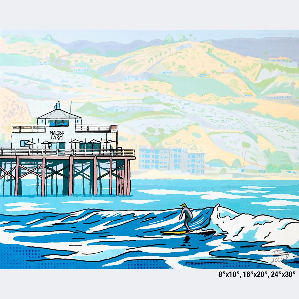 surfer on wave near malibu pier gouache painting paul marsana 4to5.jpg