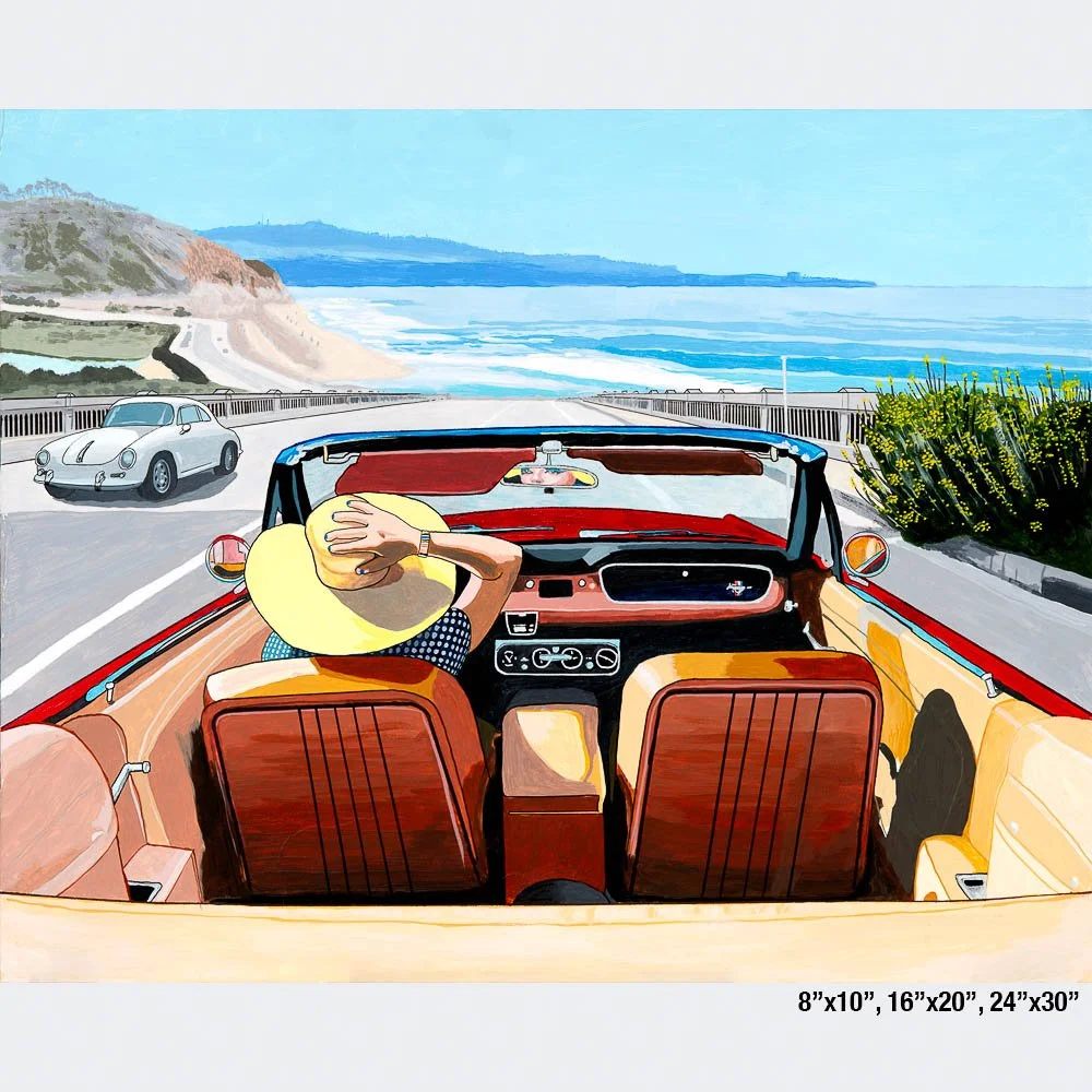 lady holding hat driving CA-101 to La Jolla in 1965 Mustang convertible - Paul Marsana - 4 to 5 ratio.jpg