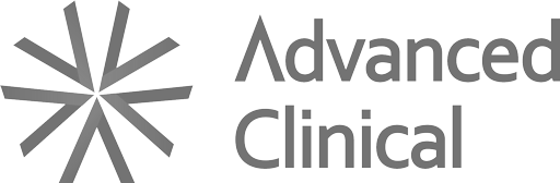 Logo of Advanced Clinical featuring a starburst symbol and the company name in gray text.