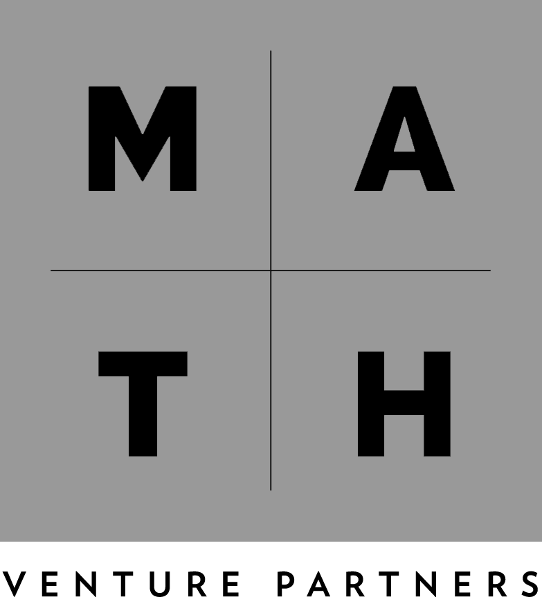 A gray square with black capital letters M, A, T, H arranged in a 2x2 grid, with M and A on the top row and T and H on the bottom row, separated by a thin black cross.