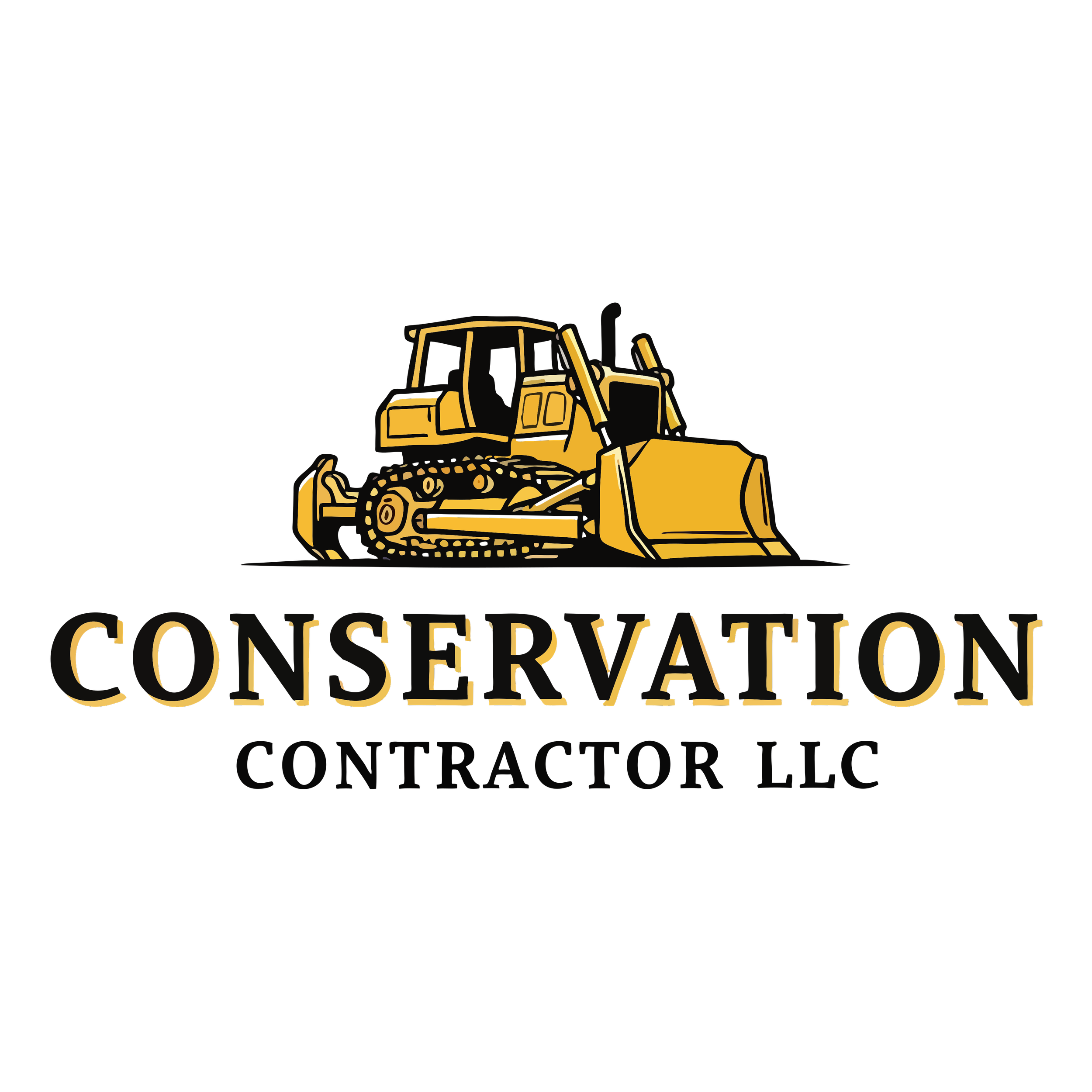 Logo of Conservation Contractor LLC with a yellow bulldozer illustration above the company name.