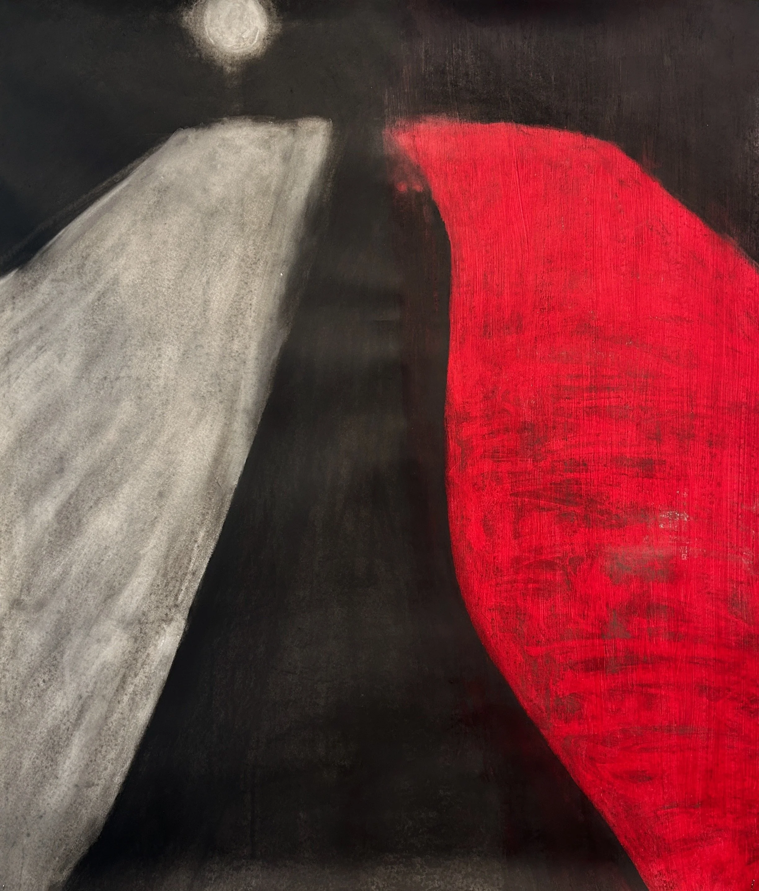 "Driving Angels Down I"
Acrylic paint and charcoal dust on paper
June 2026