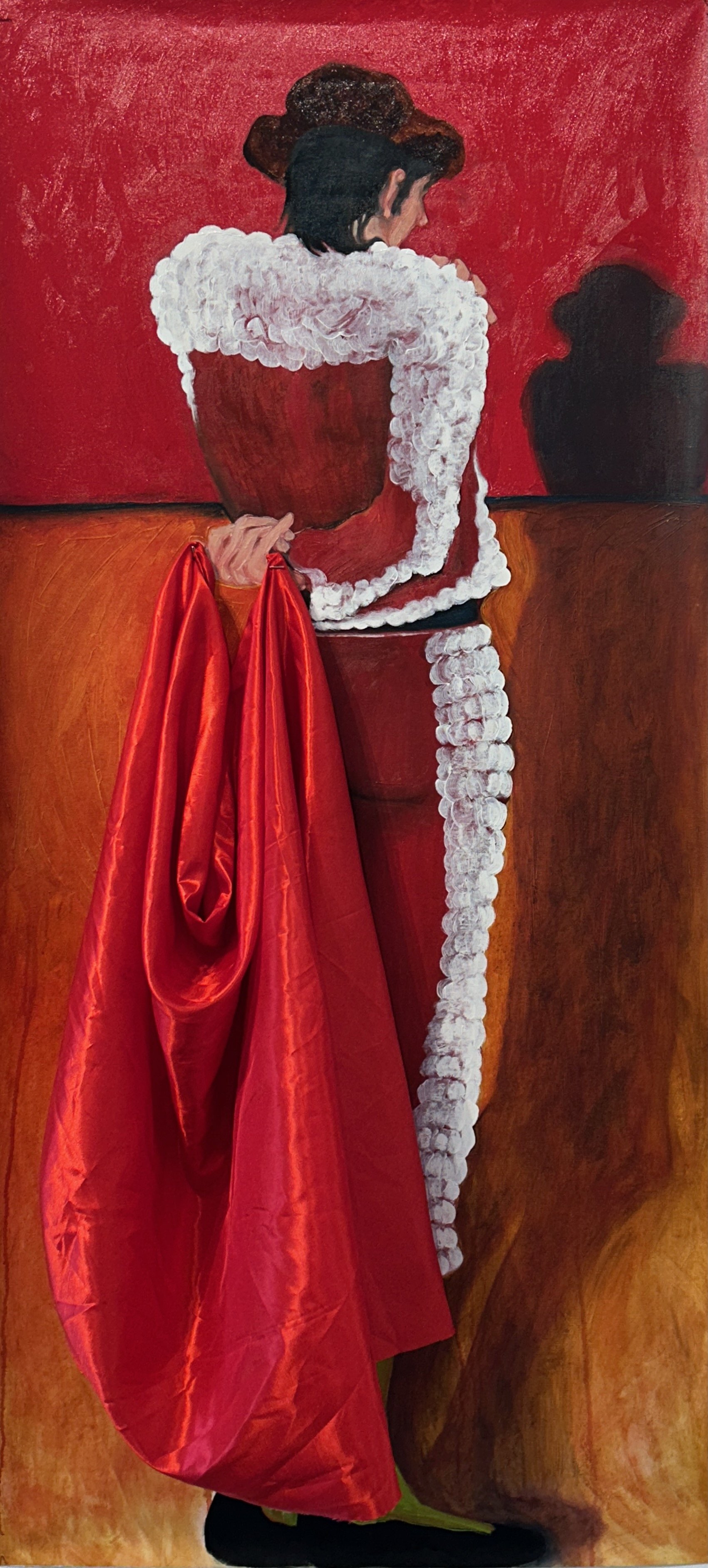 "Matador"
Oil on canvas, viscose fabric (attached)
April 2026