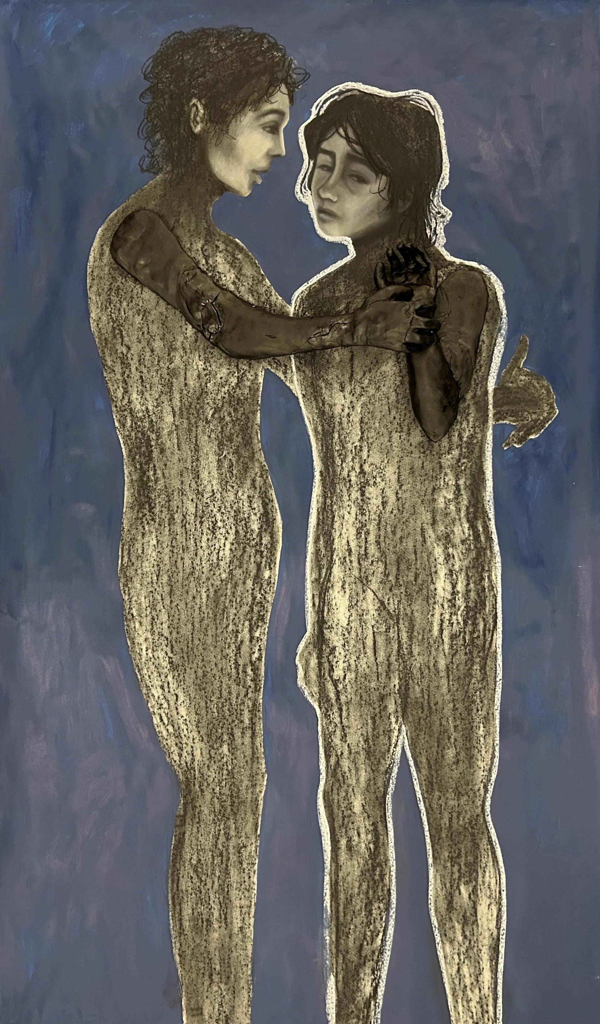 "You want nothing to do with me"
Charcoal, conté, model magic, acrylic paint on paper
Fall 2023